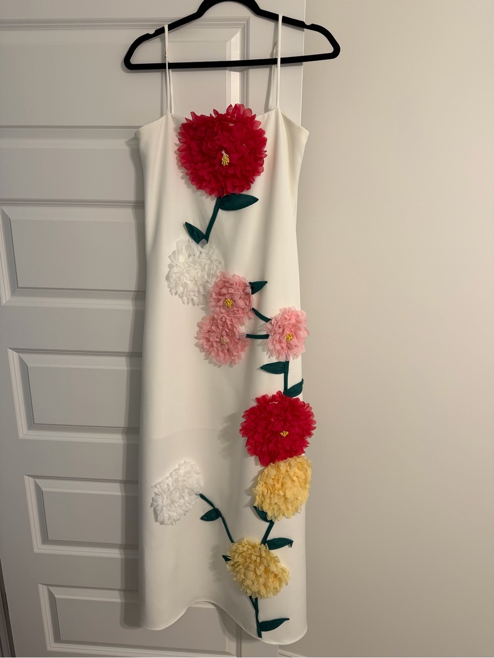 Elliatt White Maxi Dress with Red, Pink, Yellow & White Floral Appliqués